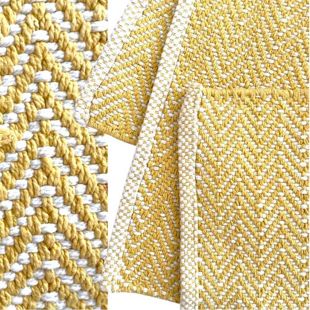 Set - 3 Thick Woven Placemats Sunny Yellow & White Quality Cottage Decor